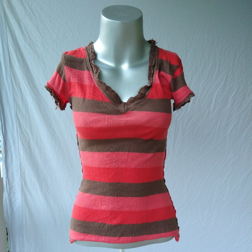 Rue21 Distressed Striped V-Neck Tee